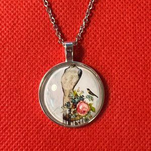 Vintage Dress Mannequin with Pink Rose Silver Tone Pendant Necklace